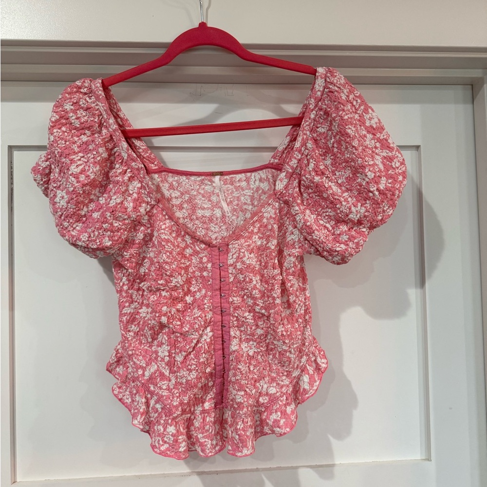 Floral Pink Puff Sleeve Corsette Top